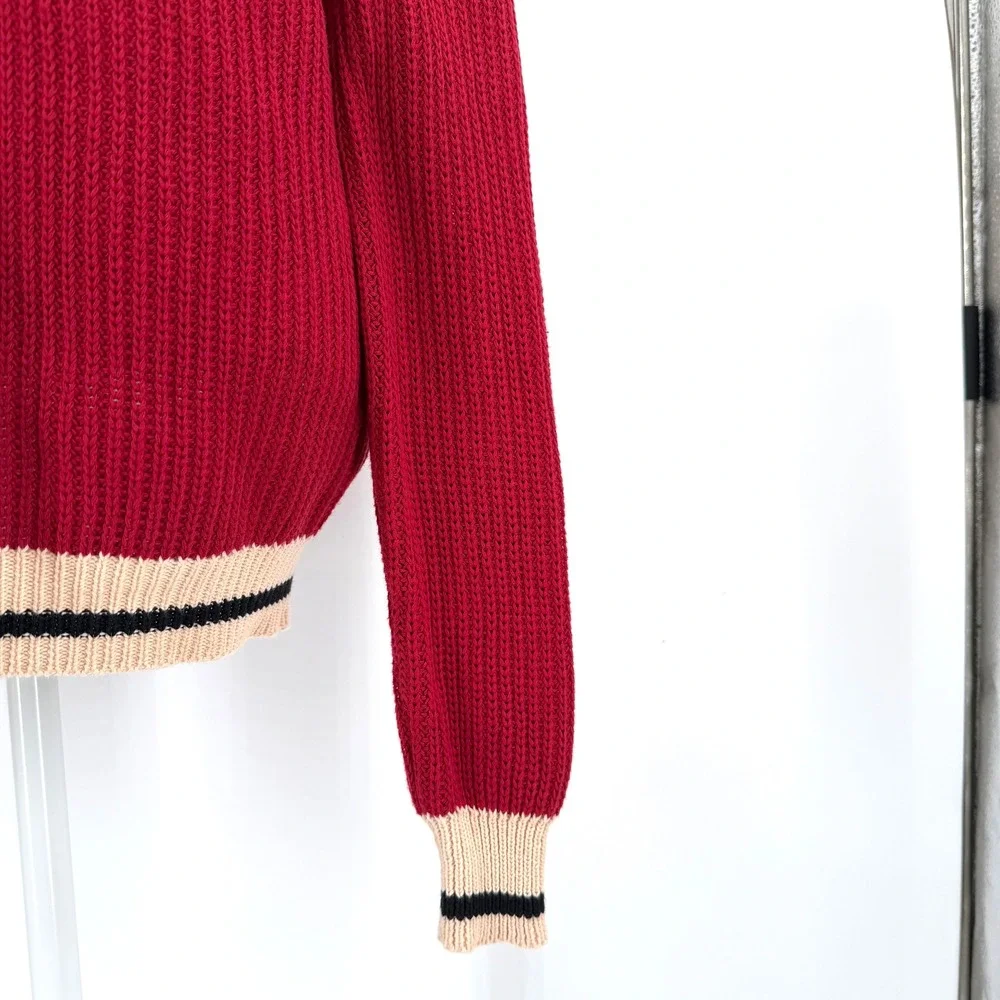 OXKNIT 100% Cotton Long Sleeve Polo Sweater Mod Style Retro Red Medium